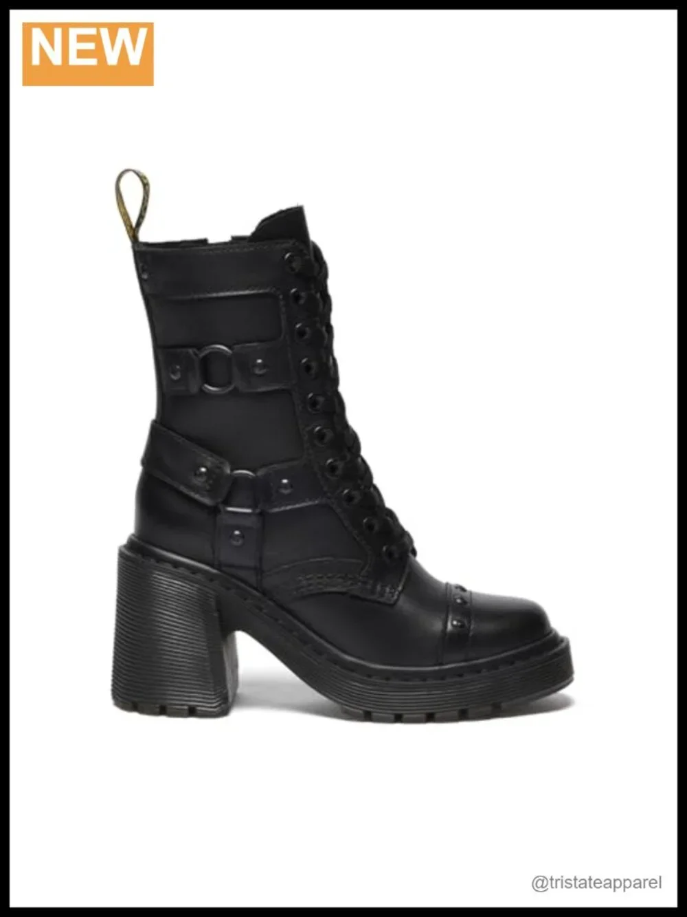 Women's Leather Ankle Boots Flare Heel Harness Zip, Gothic Style